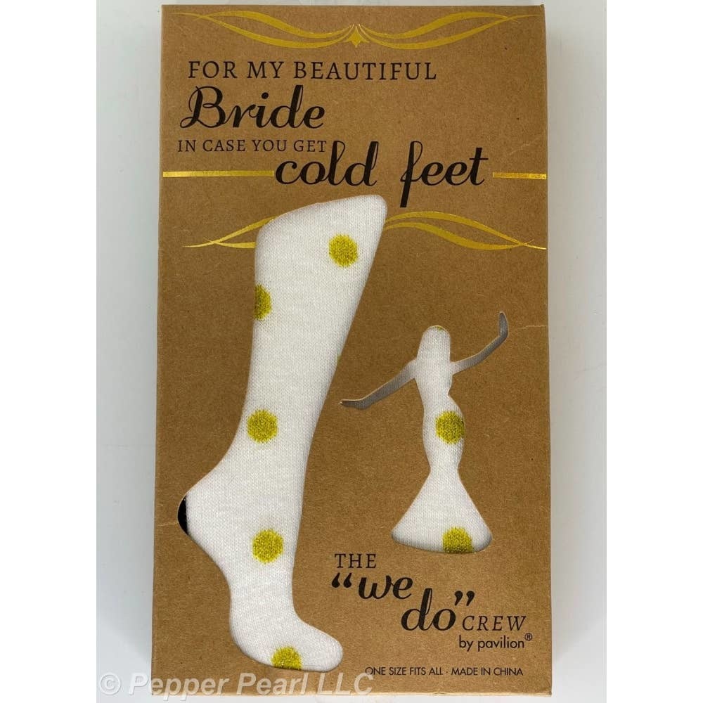 Bride Gift Socks Cold Feet One Size Hand Made White with Gold Polka Dots